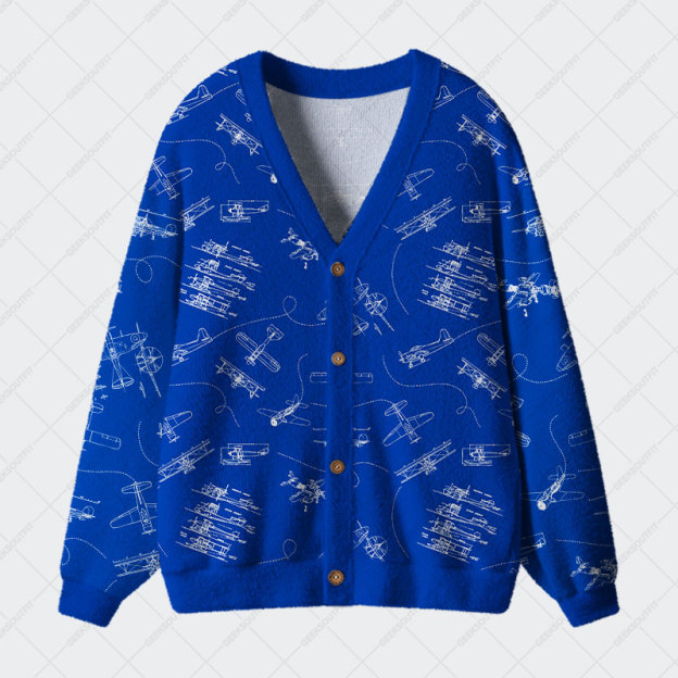 Aircraft Blueprint Geek Ugly Cardigan Sweaters 