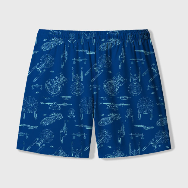 Spaceship Line Drawing Geek Hawaiian Swim Trunks