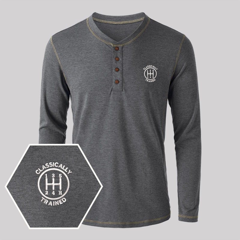 Classically Trained Embroidered Long Sleeve Henley Shirts