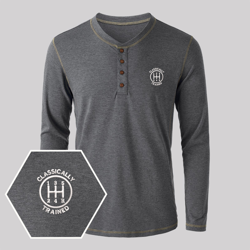Classically Trained Embroidered Long Sleeve Henley Shirts