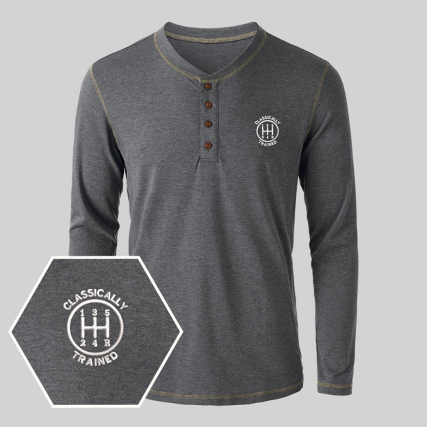 Classically Trained Embroidered Long Sleeve Henley Shirts