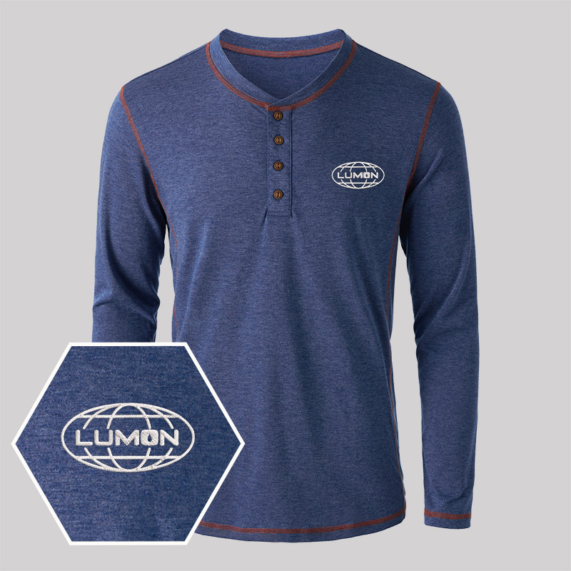 Lumon Embroidered Long Sleeve Henley Shirts