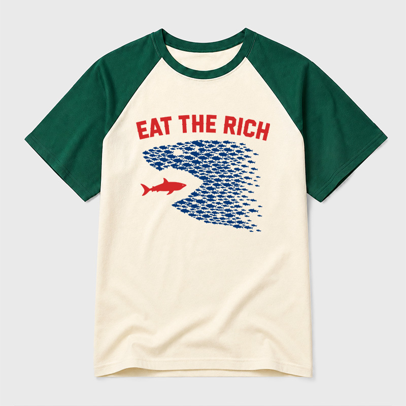 Eat the Rich Fish Wave Geek Retro Raglan T-Shirt
