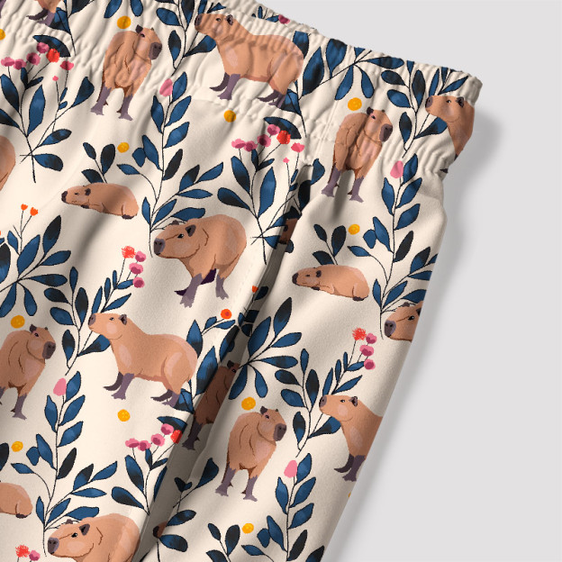 Capybara and Plants Geek Hawaiian Swim Trunks