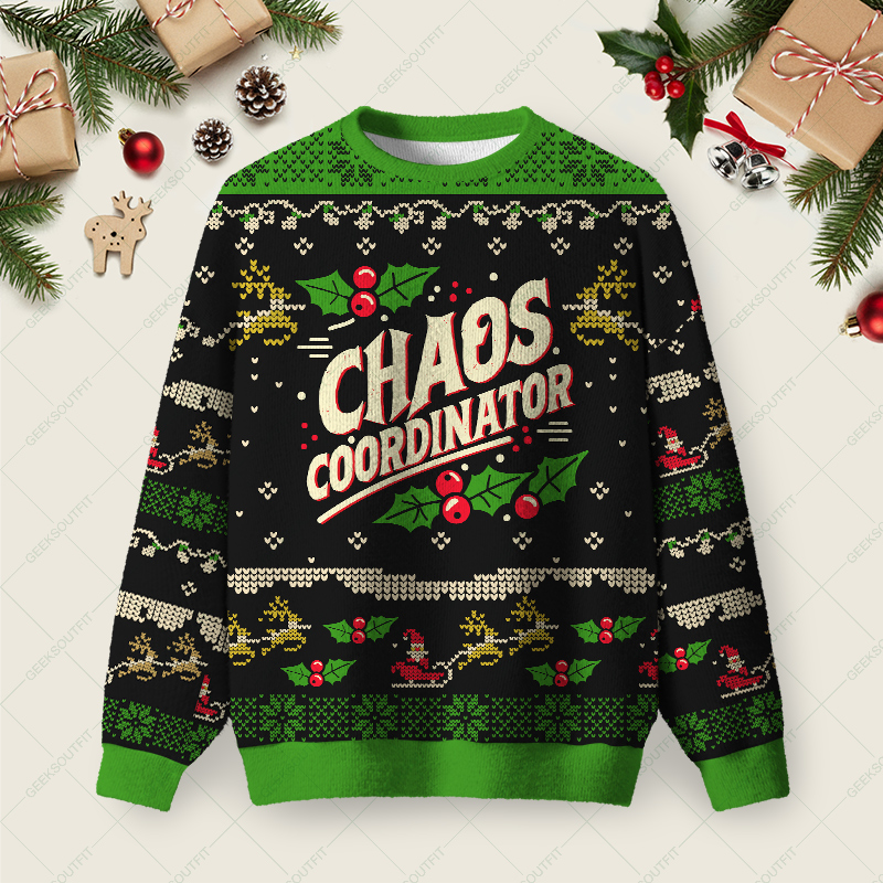 Holiday Chaos Coordinator Ugly Christmas Fuzzy Fleece Sweatshirt