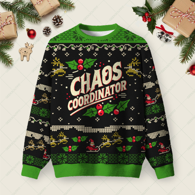 Holiday Chaos Coordinator Ugly Christmas Fuzzy Fleece Sweatshirt