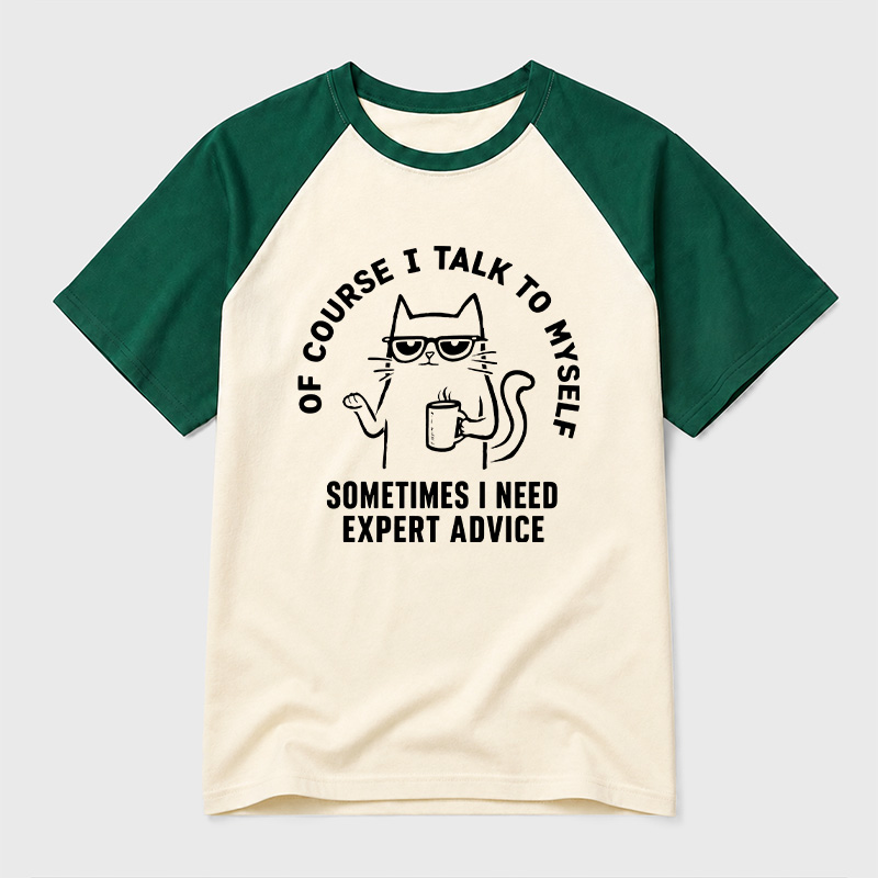 Talk To Myself Cat Geek Retro Raglan T-Shirt