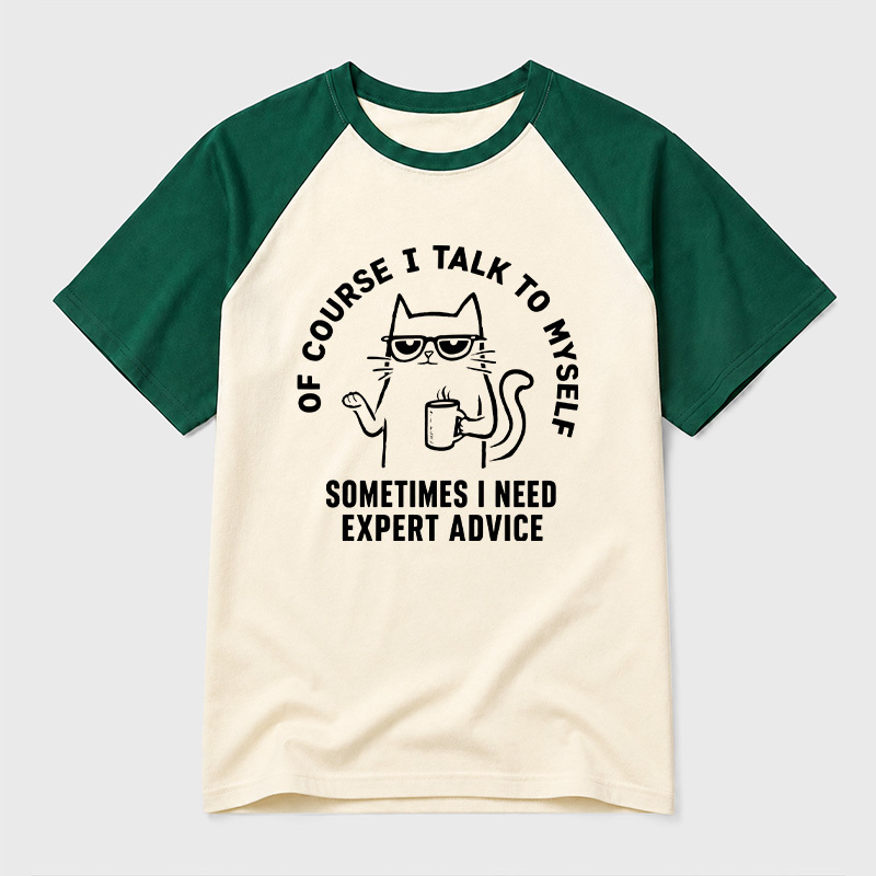 Talk To Myself Cat Geek Retro Raglan T-Shirt