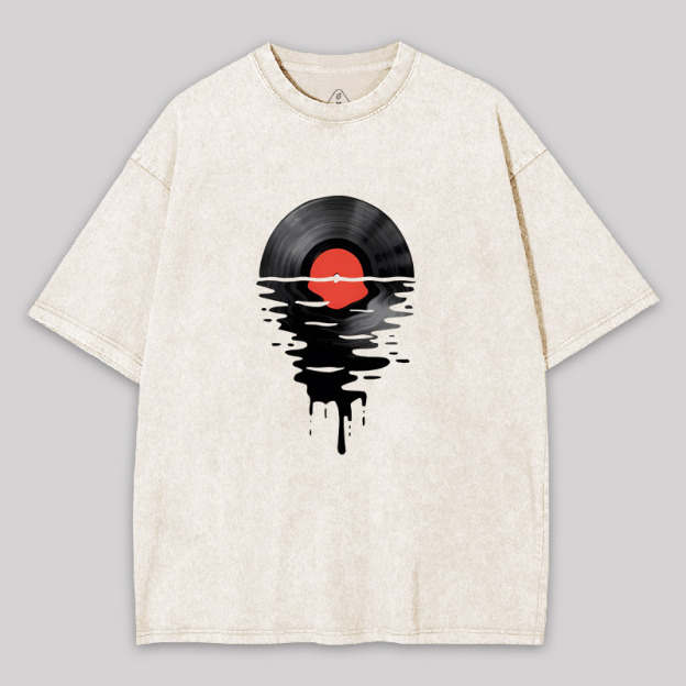 Vinyl LP Music Record Sunset Red Geek Washed T-shirt