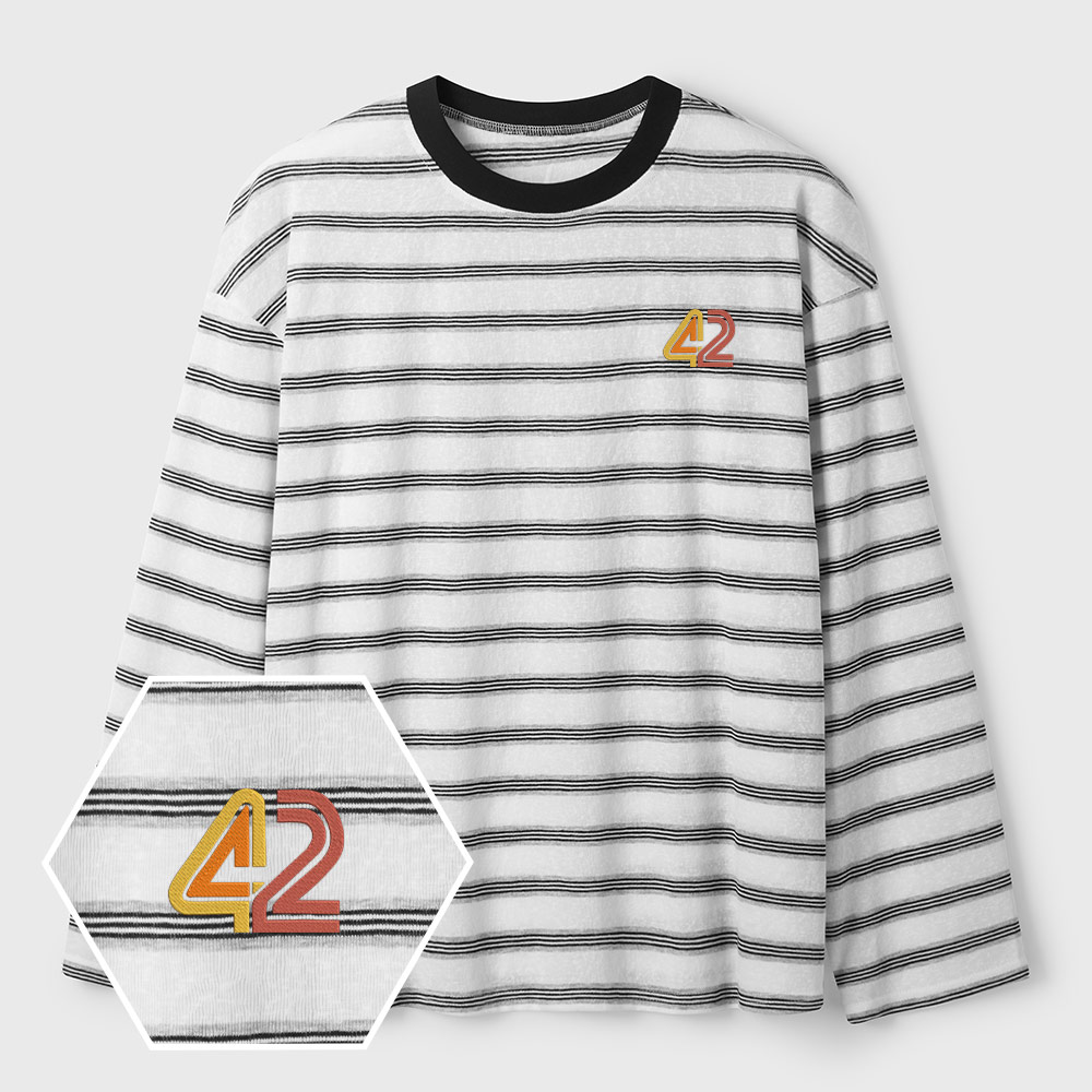 42 Geek Lycra Striped Embroidered Long-Sleeve Shirts