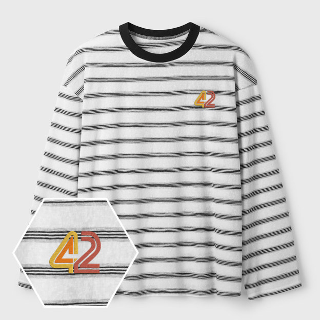 42 Geek Lycra Striped Embroidered Long-Sleeve Shirts