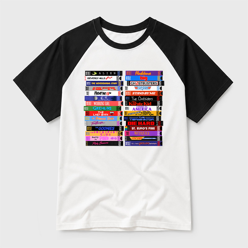 Retro 80s Movies VHS Stacks Geek Retro Raglan T-Shirt