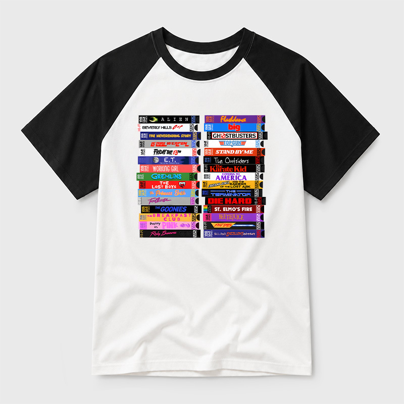 Retro 80s Movies VHS Stacks Geek Retro Raglan T-Shirt