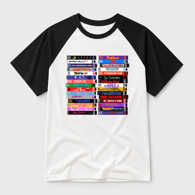 Retro 80s Movies VHS Stacks Geek Retro Raglan T-Shirt