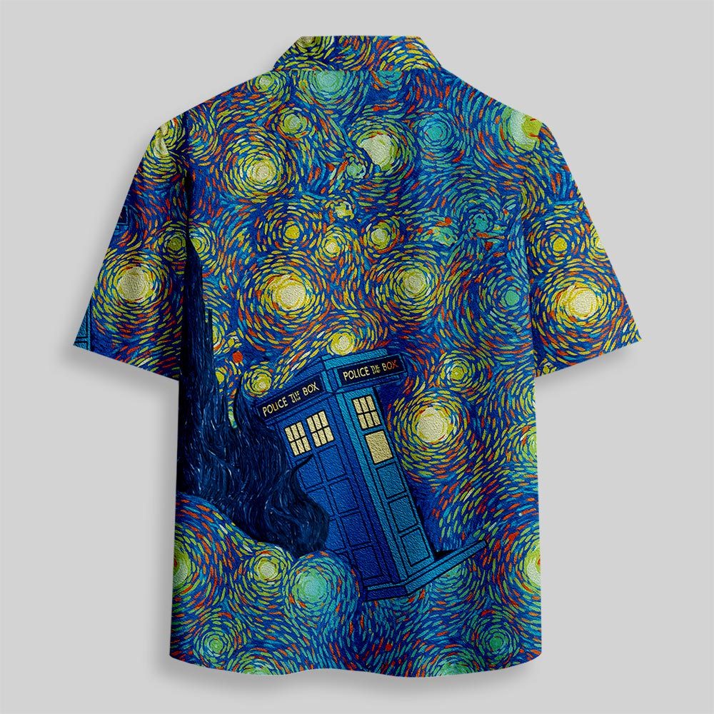 Starry Night Time Travel Machine Button Up Pocket Shirt
