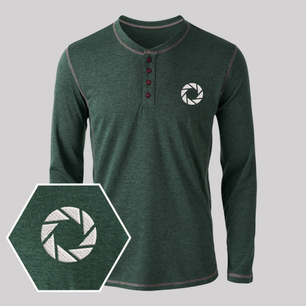 Aperture Embroidered Long Sleeve Henley Shirts