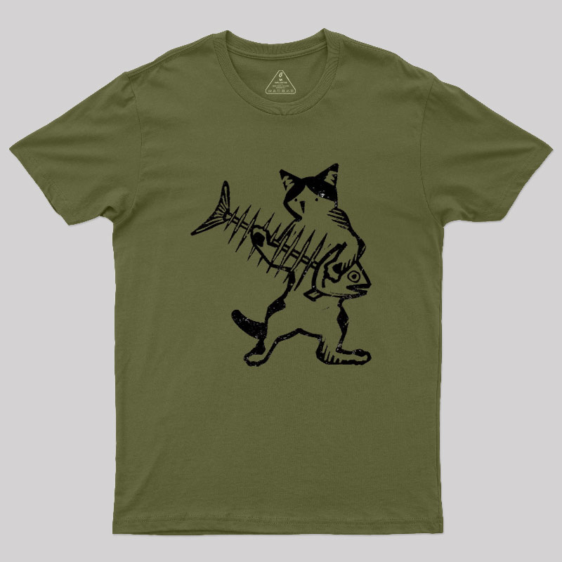 Rock Cat With Fish Guitar Geek T-Shirt