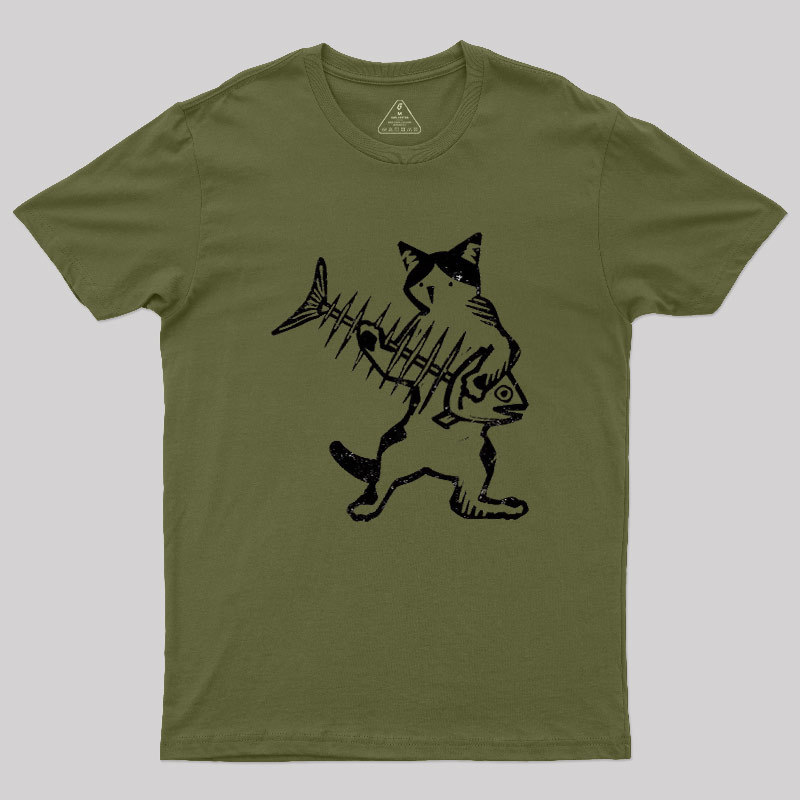 Rock Cat With Fish Guitar Geek T-Shirt