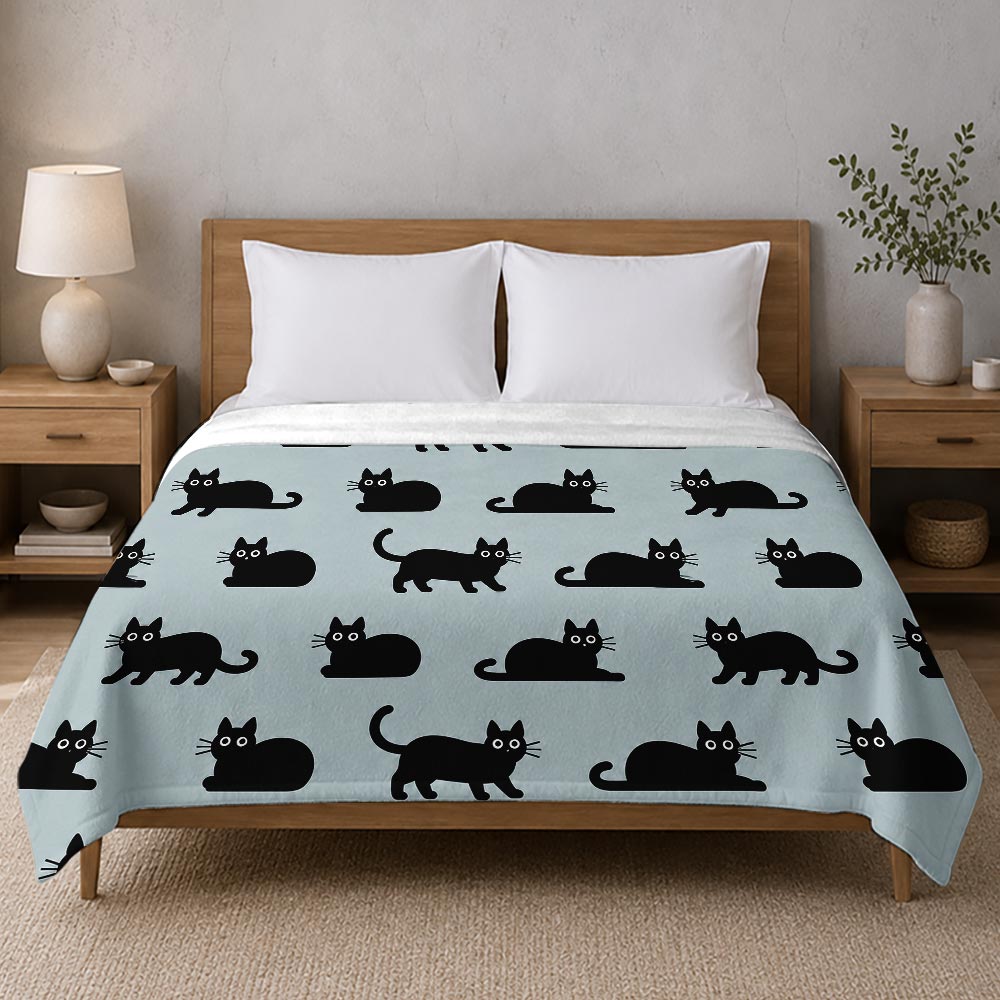Black Cat Flannel Throw Blanket 