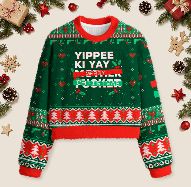 Yippee Ki Yay Merry Christmas Geek Women's Christmas Cropped Ugly Sweater