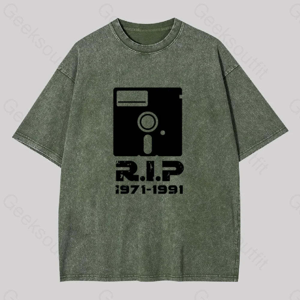 80S Rip Geek Washed T-Shirt Army Green / S