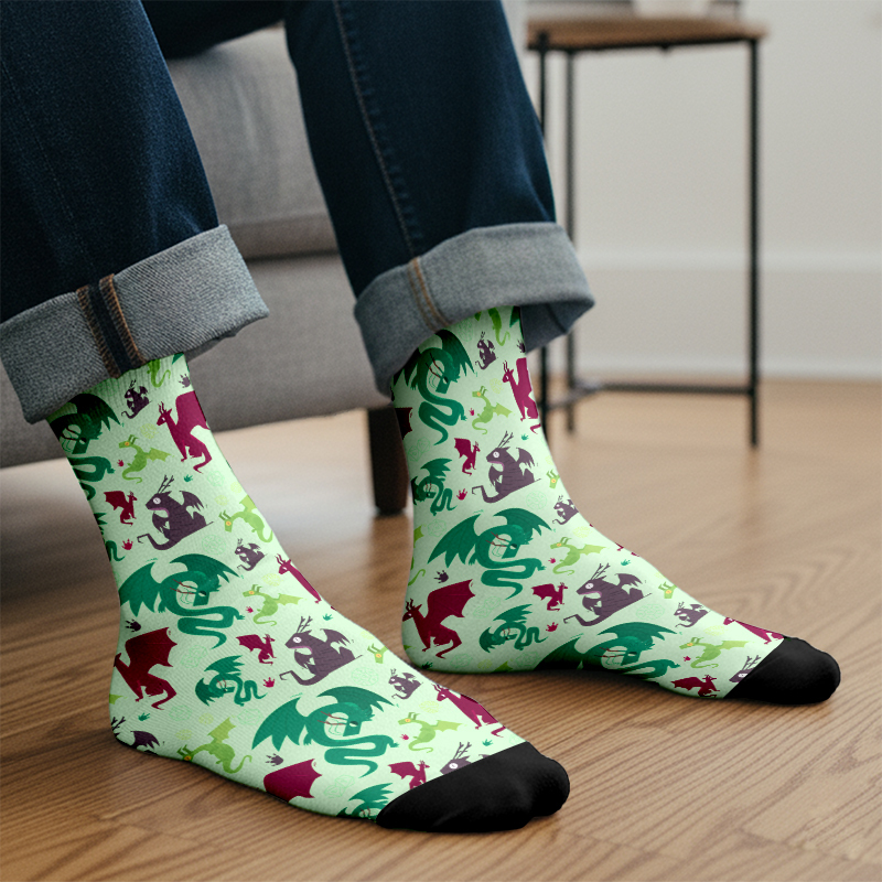 Scifi Dragons Pistachio Green Men's Socks