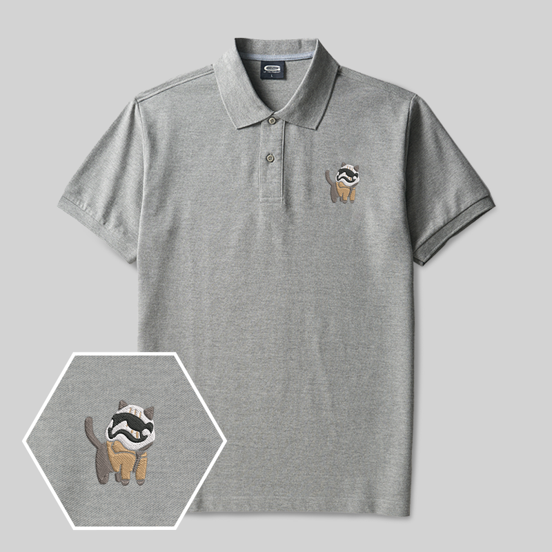 White Soldier Cat Geek Embroidered Polo Shirts