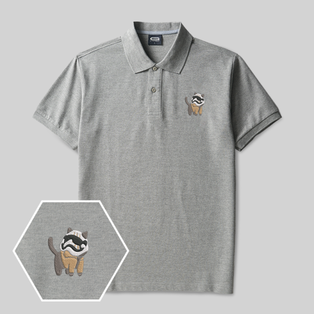 White Soldier Cat Geek Embroidered Polo Shirts
