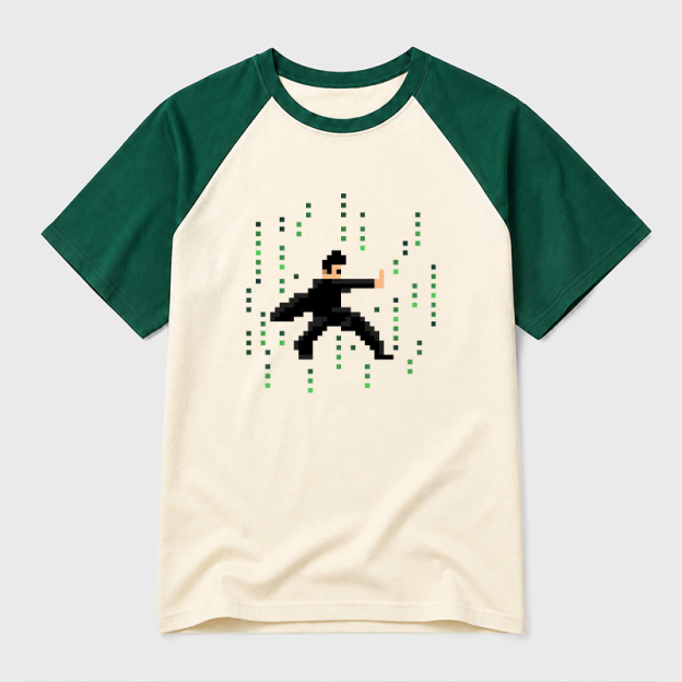Pixel Green Code Matrix Hero Sci-Fi Geek Retro Raglan T-Shirt