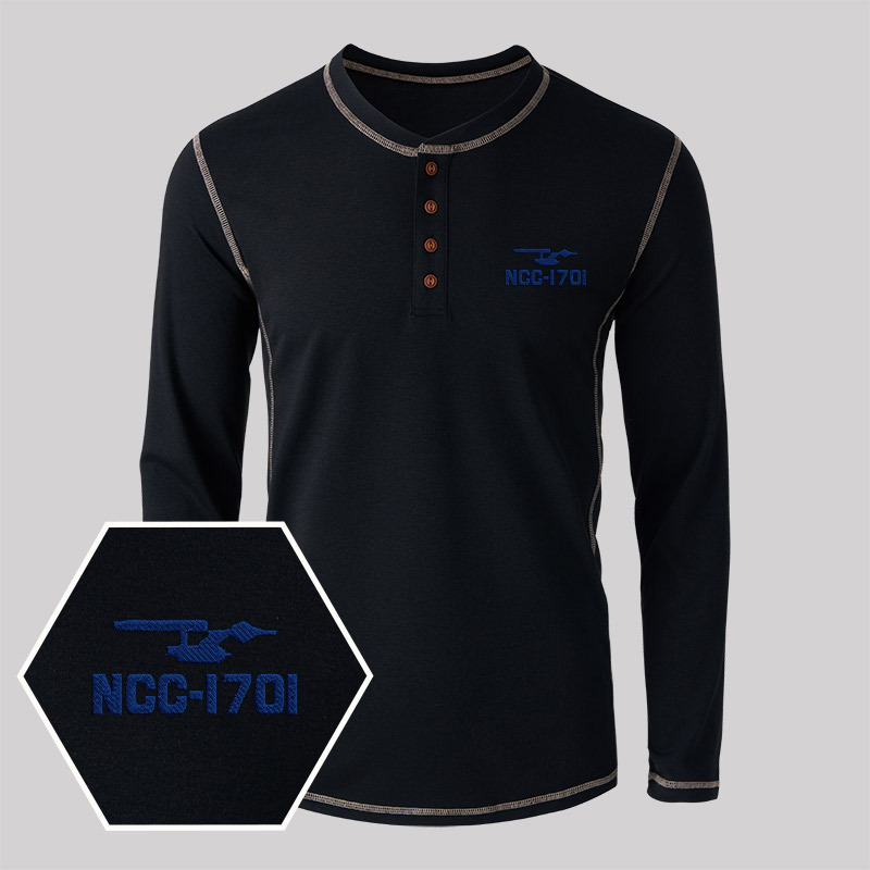 Ncc 1701 Embroidered Long Sleeve Henley Shirts