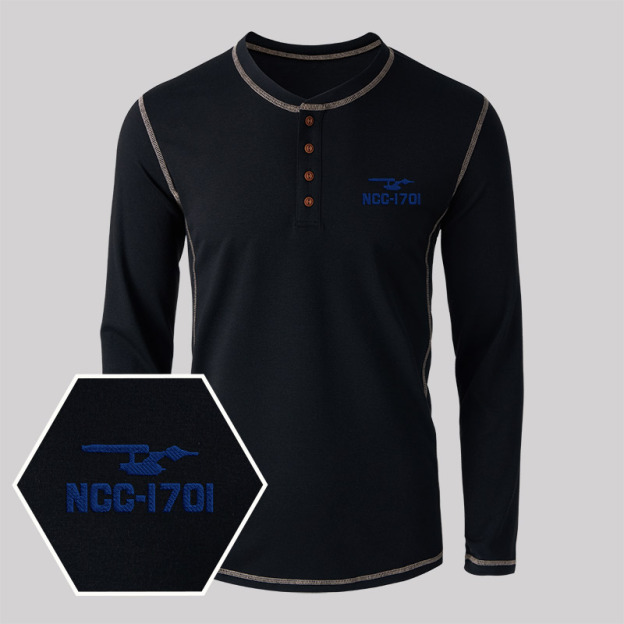 Ncc 1701 Embroidered Long Sleeve Henley Shirts
