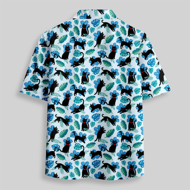Pixel Cat Hawaii Button Up Pocket Shirt