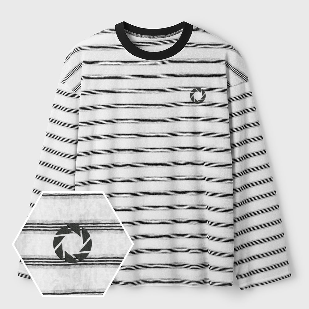 Aperture Lycra Striped Embroidered Long-Sleeve Shirts