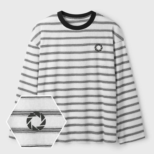 Aperture Lycra Striped Embroidered Long-Sleeve Shirts