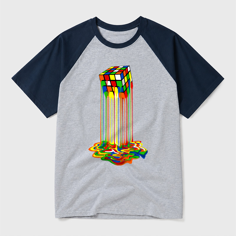 Rainbow Abstraction Melted Cube Geek Retro Raglan T-Shirt