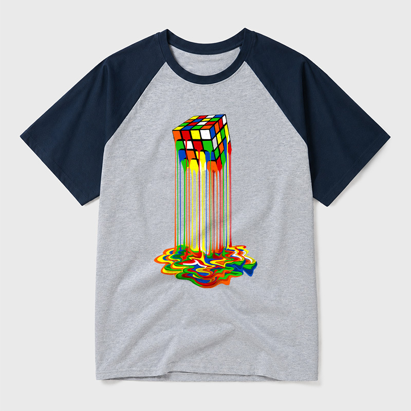 Rainbow Abstraction Melted Cube Geek Retro Raglan T-Shirt