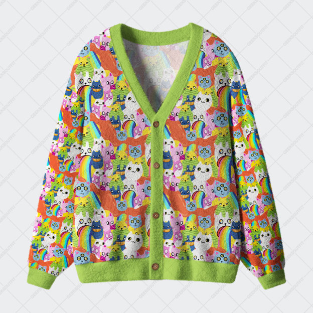 Exploding Cat Geek Ugly Cardigan Sweaters 