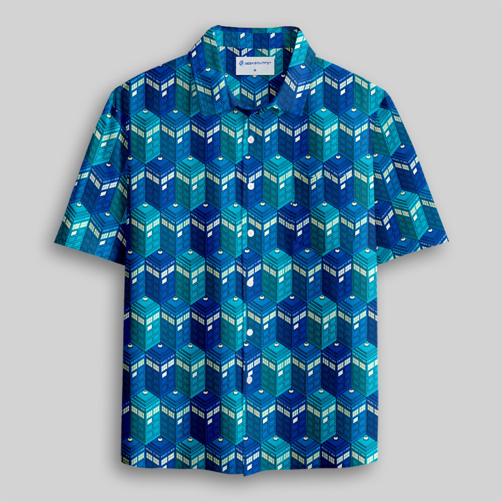 Blue Phone Booth Button Up Pocket Shirt