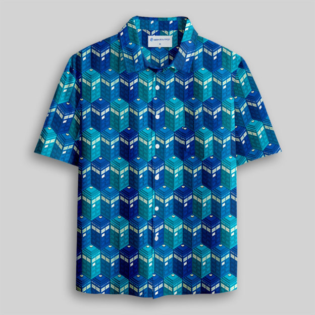 Blue Phone Booth Button Up Pocket Shirt