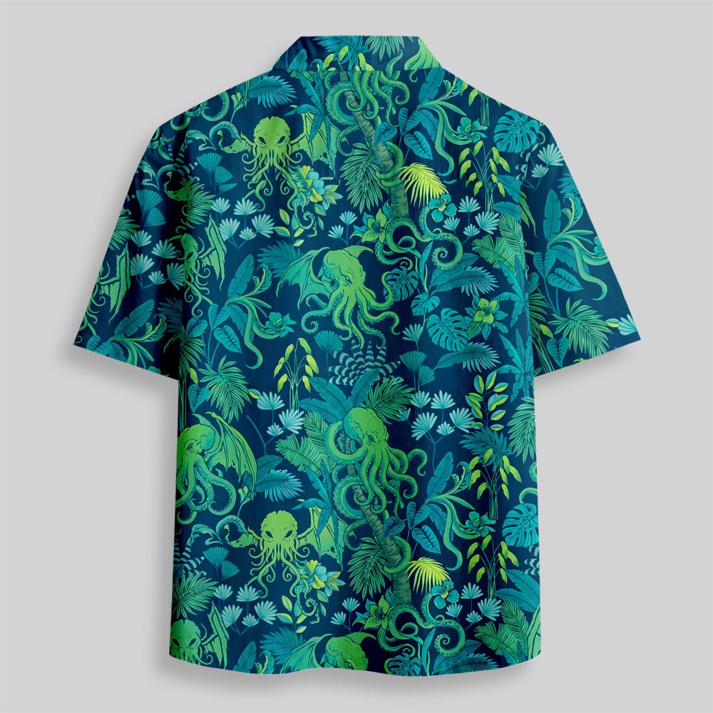Tropical Cthulhu Paradise Button Up Pocket Shirt