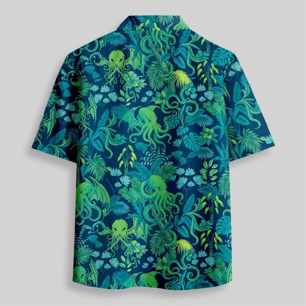 Tropical Cthulhu Paradise Button Up Pocket Shirt
