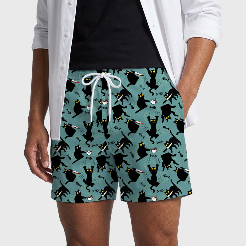 Naughty Kitten Geek Hawaiian Swim Trunks