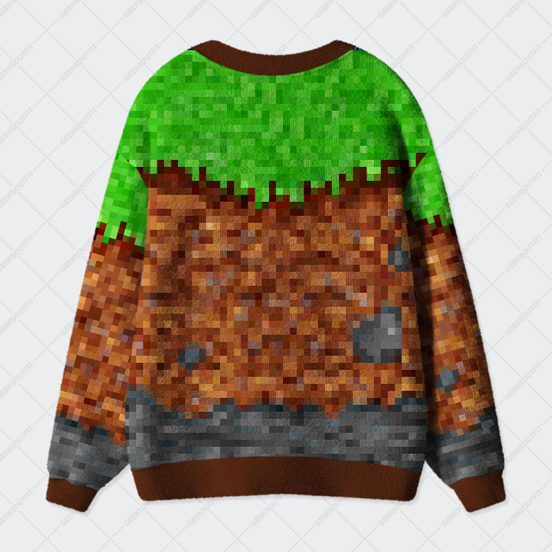 Video Games Grass Block Geek Ugly Cardigan Sweaters 