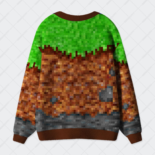 Video Games Grass Block Geek Ugly Cardigan Sweaters 