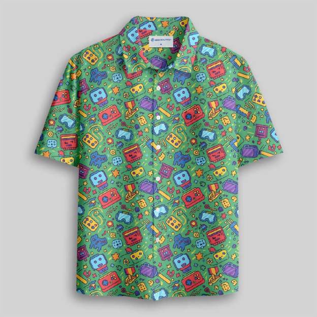 Retro Gaming Fiesta Button Up Pocket Shirt