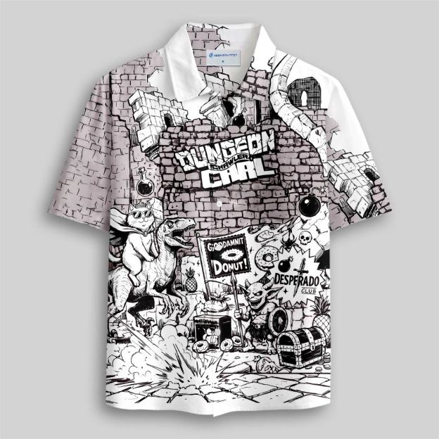 Carl & Donut Dungeon Raid Comic Panel Button Up Pocket Shirt