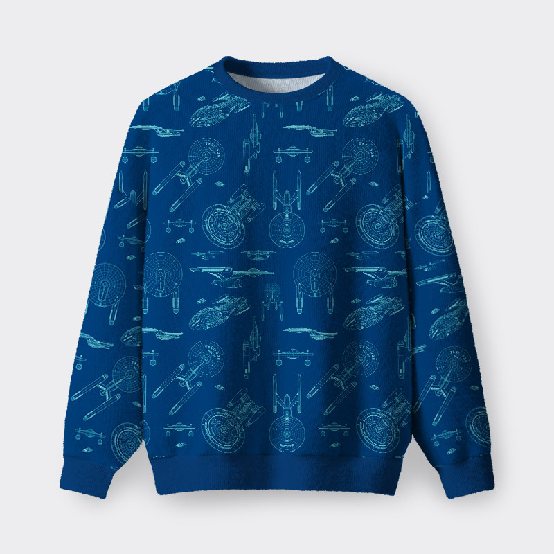 Geeksoutfit Van Gogh's Starry Night Spaceship Fuzzy Fleece Sweatshirt for Sale