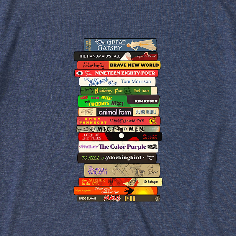 Classic Banned Books Stack Ultra Soft Heather Tees