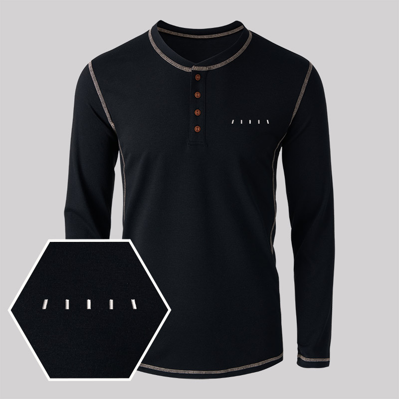Alien Geek Embroidered Long Sleeve Henley Shirts