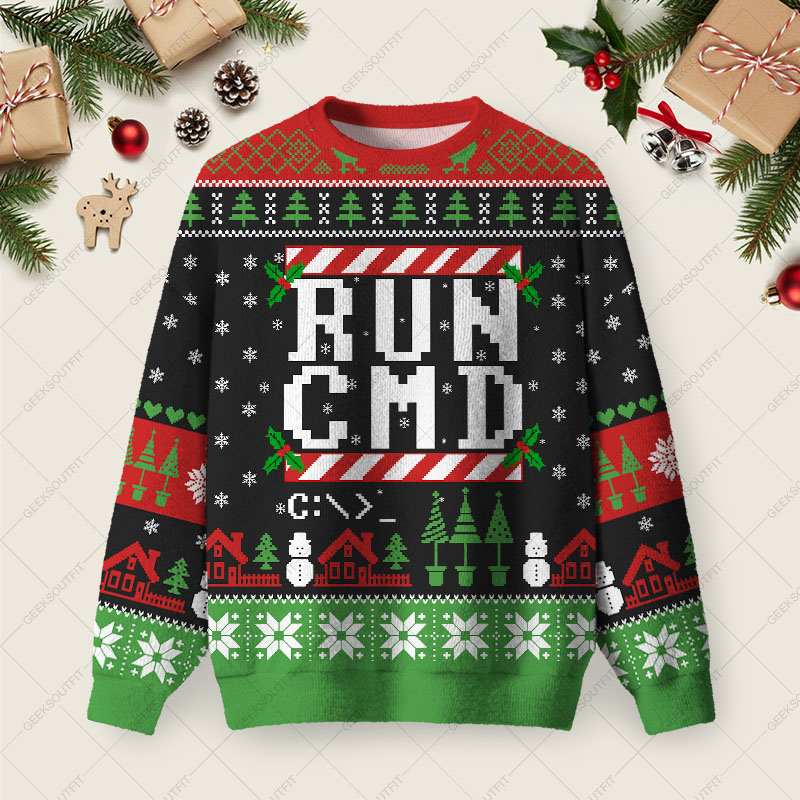 RUN CMD Ugly Christmas Fuzzy Fleece Sweatshirt